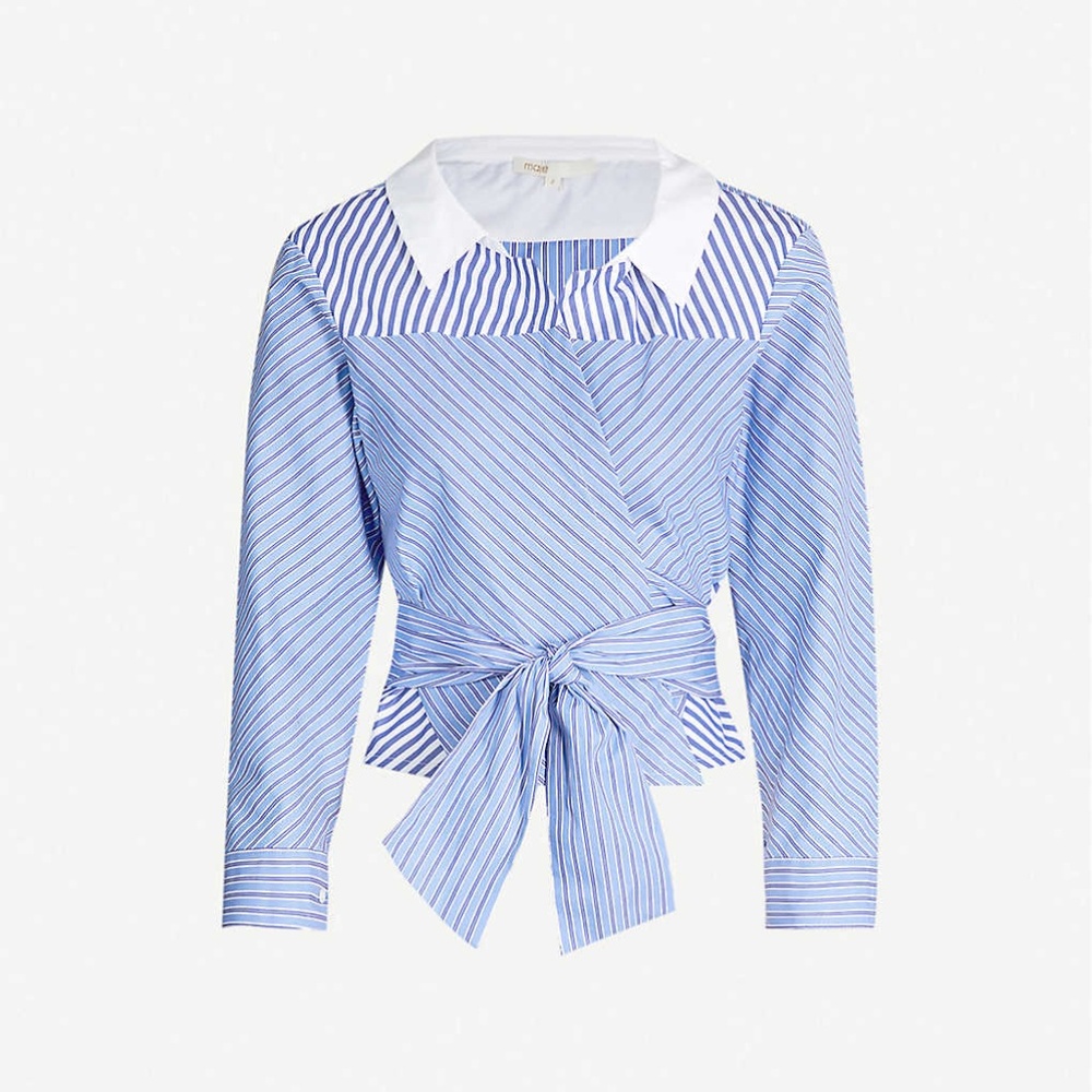 NWT Maje Striped Asymmetric Cotton Shirt - Size 1